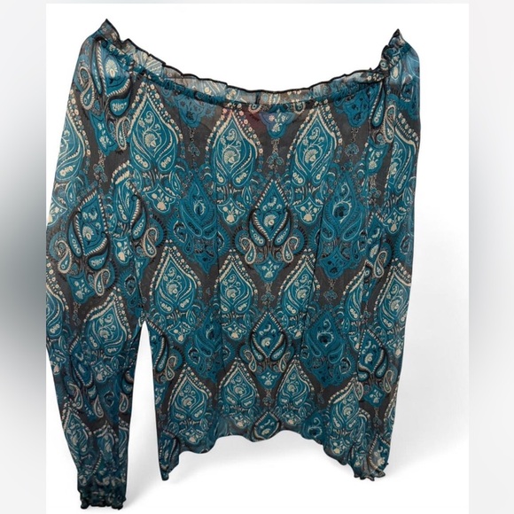 Oscar by Oscar De La Renta Elegant Blue Paisley Silk Sheer Women's Top - Picture 7 of 7